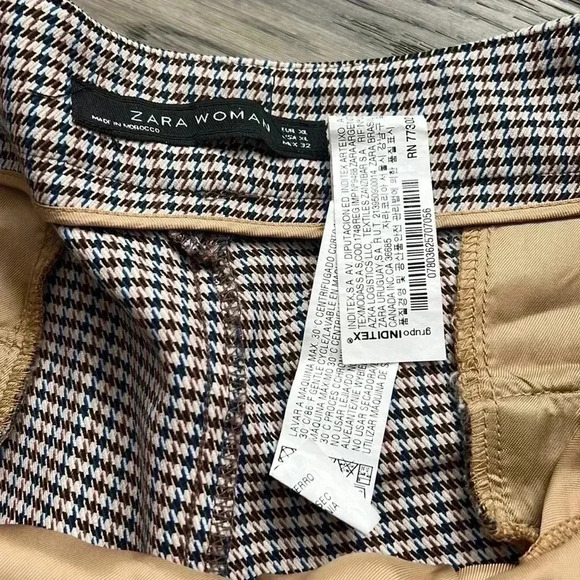 ZARA |  Brown and blue gingham patterned ankle pants - Picture 5 of 11